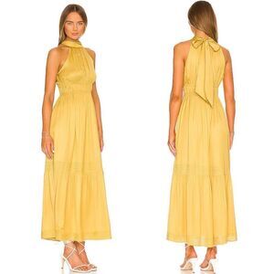 Cleobella Margot Ankle Dress Maxi Yellow Mockneck Halter size Medium